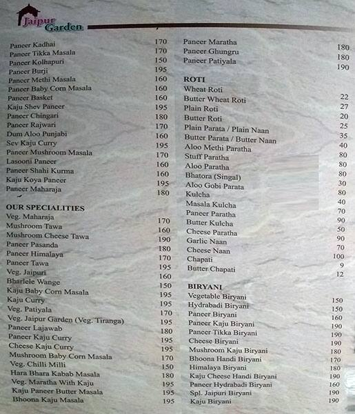 Jaipur Garden menu 