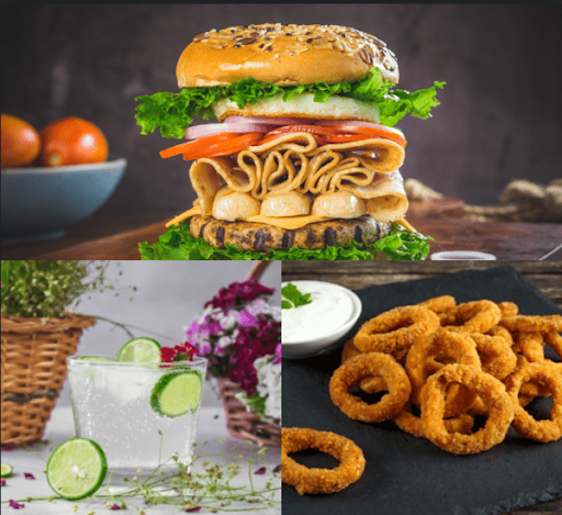 Chica Licka Burger + 6 Pc Onion Rings + Lemonade [330 Ml]