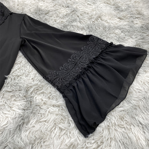 Title 4, Black Flower Embroidered Lace Up Muslim Cardiga...