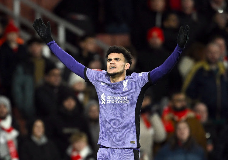 Liverpool's Luis Diaz celebrates scoring their second goal against Liverpool at Emirates Stadium in London, Britain, January 7 2024. Picture: DYLAN MARTINEZ/REUTERS