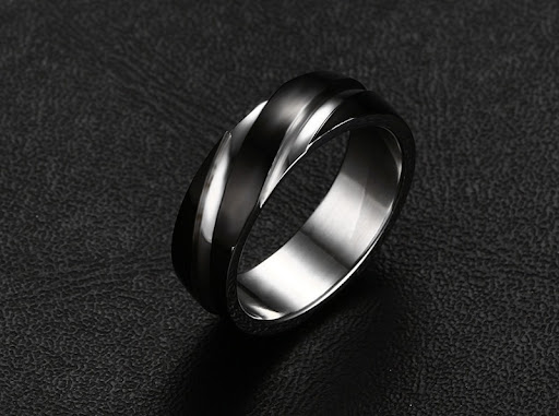 Title 6, Black Titanium Steel Twill Mens Ring