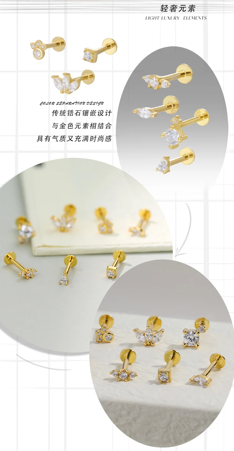 Title 3, S925 Sterling zilveren oorstekers dames, geomet...