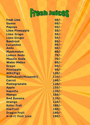 Vishnu Fresh Juice & Ice Cream menu 