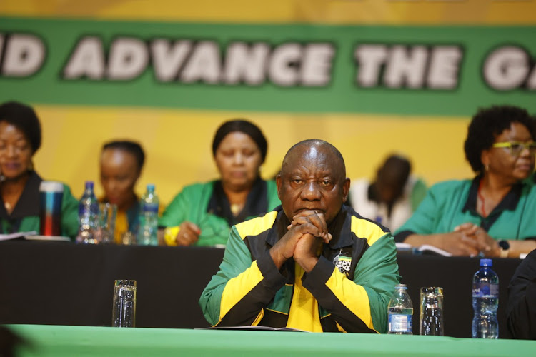 ANC president Cyril Ramaphosa watches the disruption. Picture: SIPHIWE SIBEKO/REUTERS