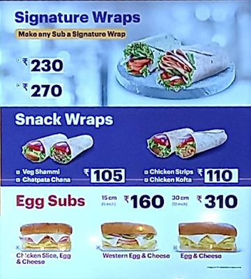 Subway menu 