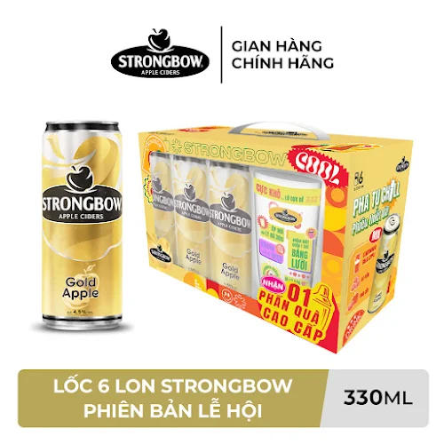 Lốc 6 lon nước táo lên men Strongbow Vị Táo Nguyên bản 330ml/lon - Phiên bản lễ hội