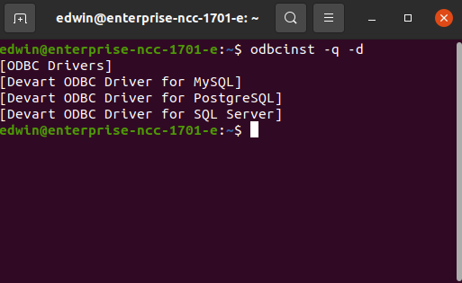 ODBC drivers installed and verified using odbcinst command-line tool.