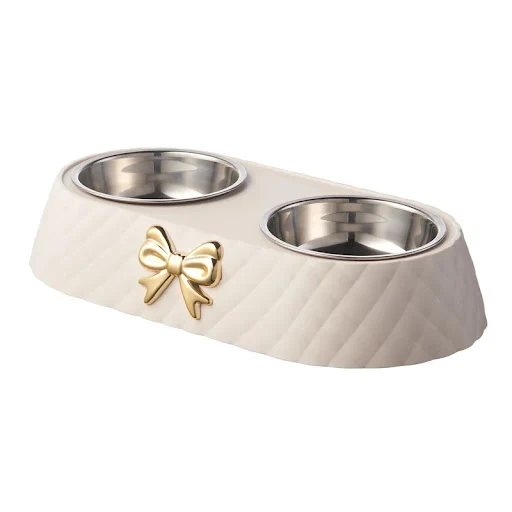 Pet Supplies New Bow-tie Cat Food Bowl PP Cat Bowl Stainless Steel Double Bowl Pet Bowl Dog Bowl Pet Accessories