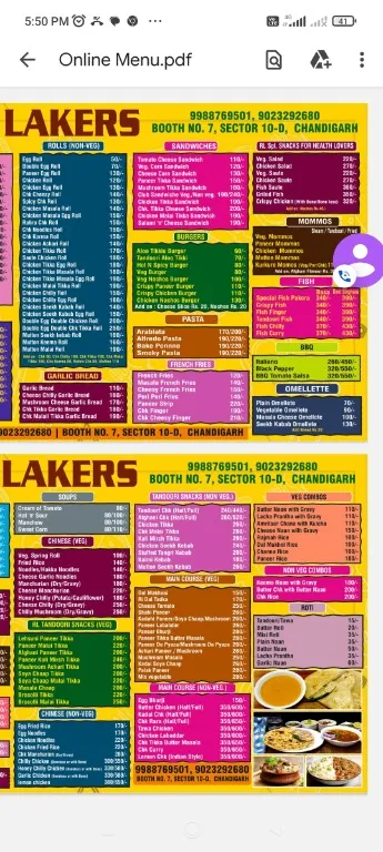 Roll Lakers menu 