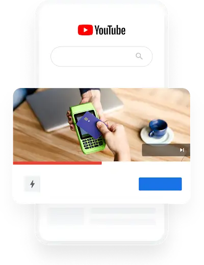 Oglas v YouTubu za banko, ki prikazuje plačevanje z mobilnim telefonom