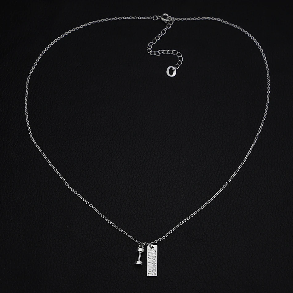 S925 Sterling Silver Fitness Necklace Dumbbell Pendant. A stylish and motivational accessory for fitness enthusiasts. Pe