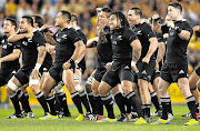 The All Blacks perform the 'Kapa o Pango' Haka before the Bledisloe Cup match against the Wallabies at Suncorp Stadium, Brisbane, Australia.