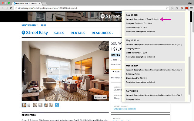 Renter Be Aware: NYC Apt 311 Complaints chrome extension