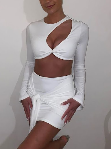 Title 6, Fashionable long-sleeved hollowed-out skirt two...