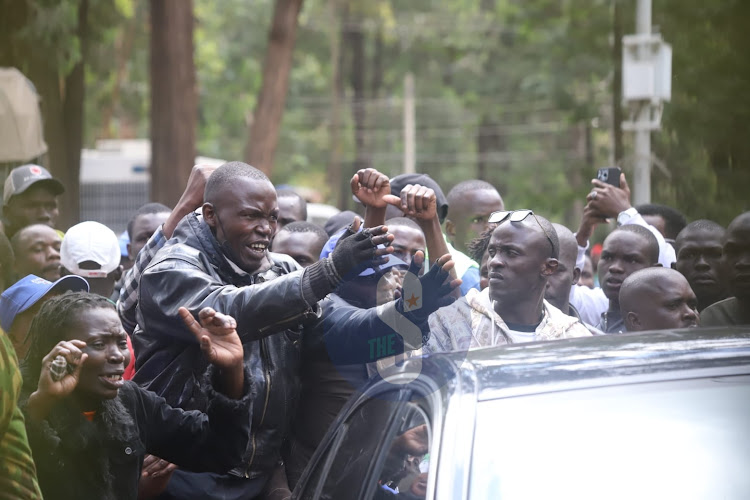 Supporters who accompanied a section of Azimio leaders at Bomas of Kenya main entrance on Sunday, August 14, 2022.