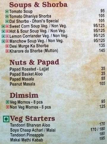 Punjabi Dhani menu 