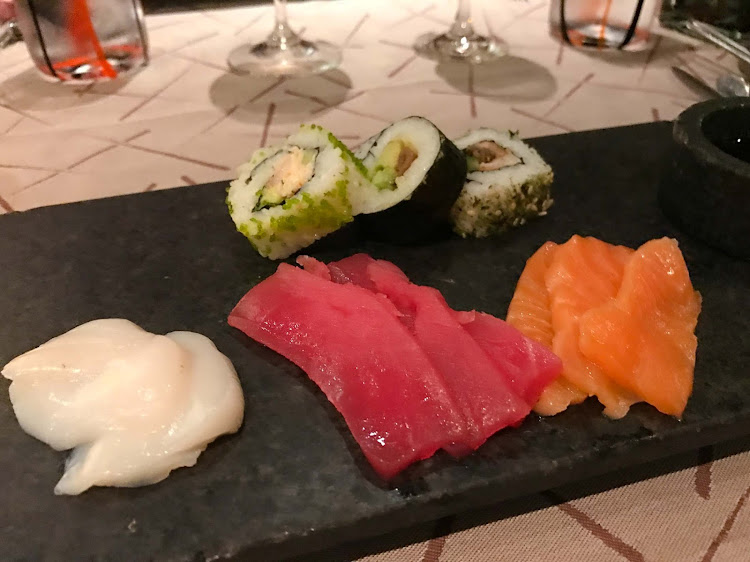 A sashimi platter served during lunch at Seishin, the Asian restaurant on Silver Spirit. 