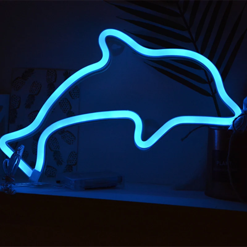 Luminária de parede LED neon, decoração de dinossauro e golfinho, ideal para quarto infantil, cria um ambiente aconchegante e divertido