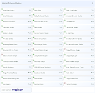 Zucca Shakes menu 1