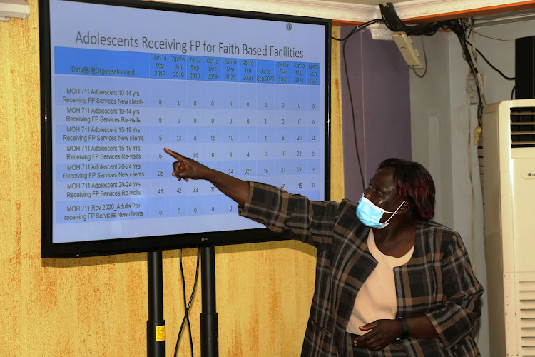 Busia county reproductive health coordinator Alice Yaite at a forum on August 24, 2021