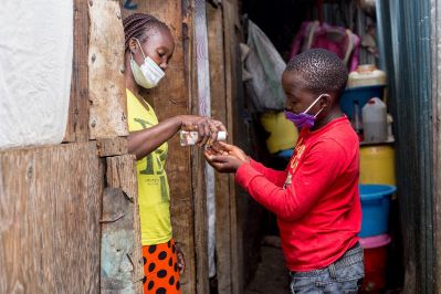 Brian’s mum cleans his hands with sanitiser before he leaves the house and when he gets home.