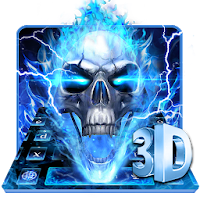 Horrible 3D Blue Flaming Skull Keyboard