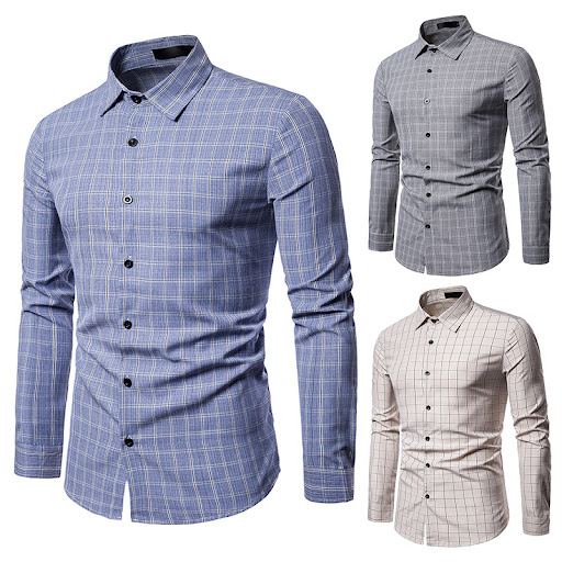 Title 7, Mens business plaid casual long-sleeved shirt ...