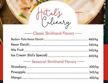 Hetals Culinary menu 