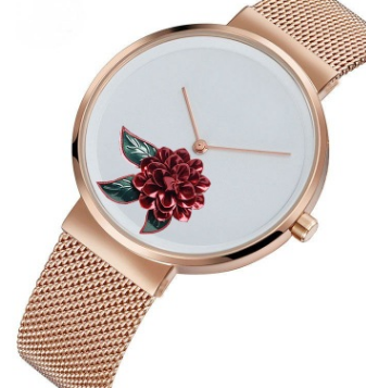 Relógio Simples de Comércio Exterior com Estampa em Relevo e Design de Camélia. Um Relógio Quartz de Moda, Perfeito para Presentear.