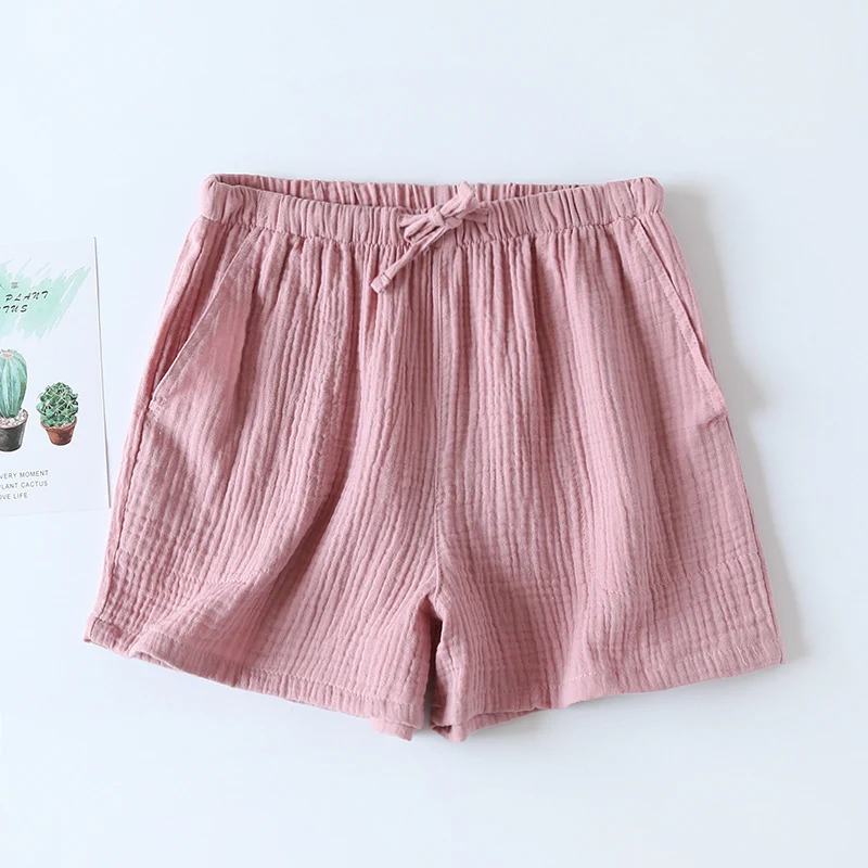 Dames zomer pyjamabroek van dun katoen met dubbele laag, ademend en comfortabel voor warme nachten en relaxen.