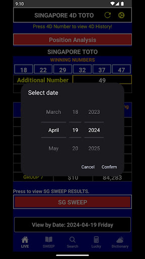 Screenshot Singapore Toto Sweep 4D Result