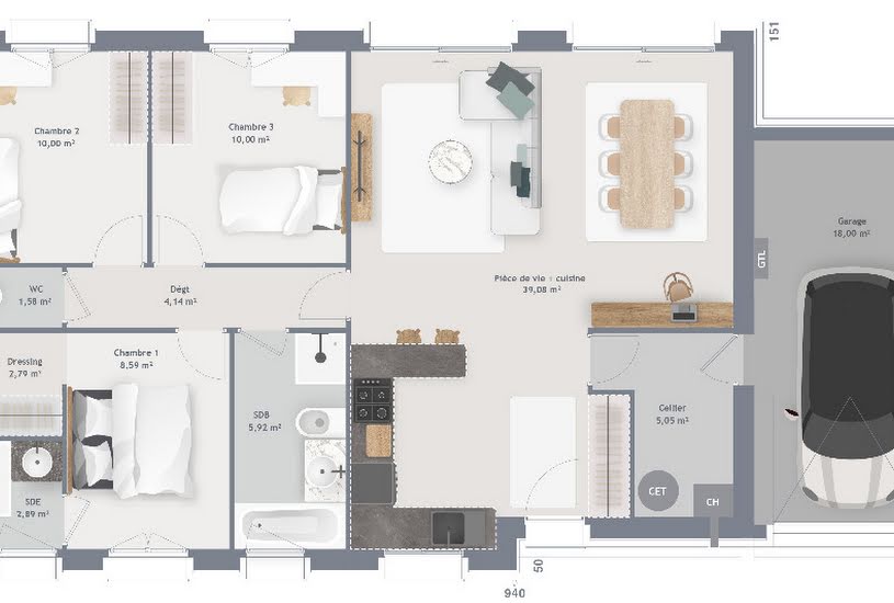  Vente Terrain + Maison - Terrain : 380m² - Maison : 90m² à Noyelles-Godault (62950) 