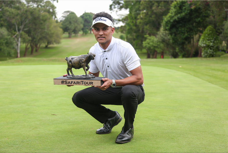 Muthaiga Golf Club's Greg Snow poses with the trophy after winning the first leg of the 2019/20 Safari Tour at Nyali Golf & Country Club