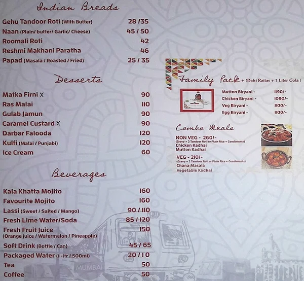 Delhi Darbar Express menu 