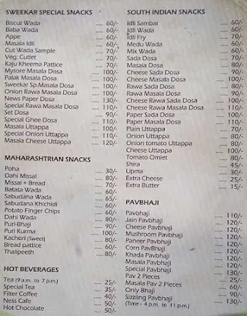 Sweekar Veg Restaurant menu 