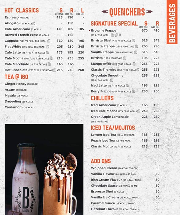 Barista Coffee menu 