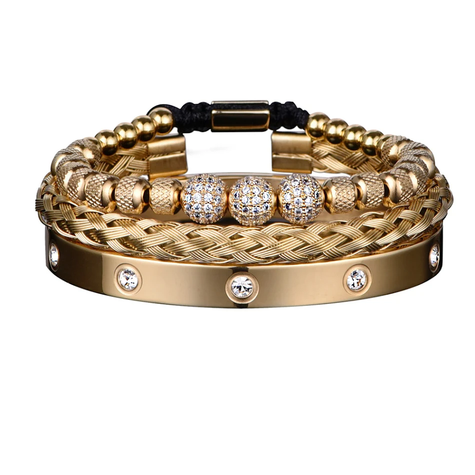 Bracelet en maille d'acier inoxydable, 3 boules strass et dix diamants, costume élégant, bijou femme pour briller