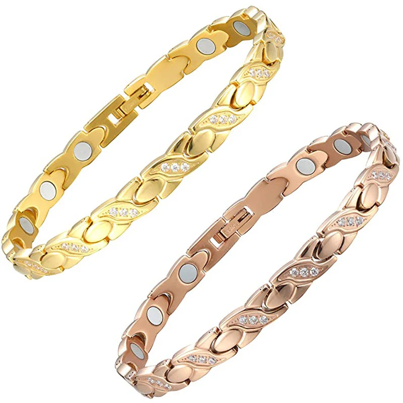 Brazalete Magnético Titanio Germanio con Zirconia CNC Cruzada Alivio del Dolor y Elegancia Fusionadas Moda Saludable