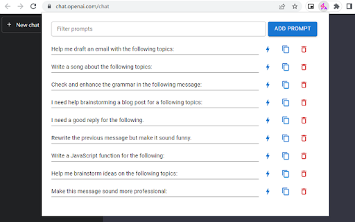 ChatGPT Assistant - Autocomplete Prompts