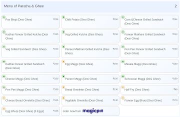 Paratha & Ghee menu 