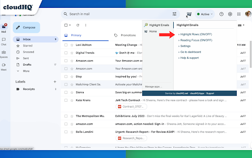 Highlight Emails in Gmail by cloudHQ