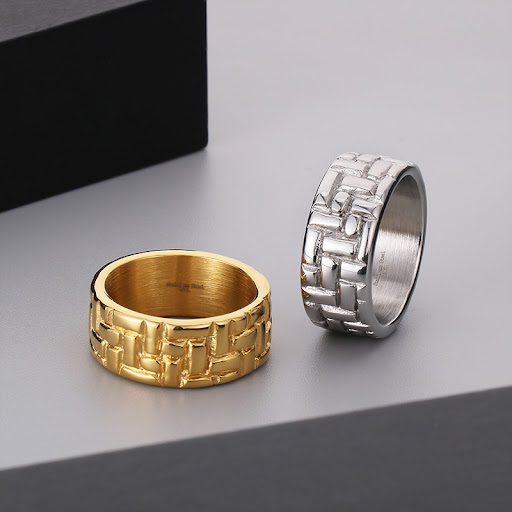 Title 3, Round Stainless Steel Mens Glossy Ring, Back S...
