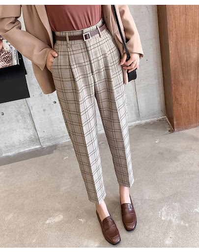Title 12, Womens Plaid Casual Pants Loose British Style ...