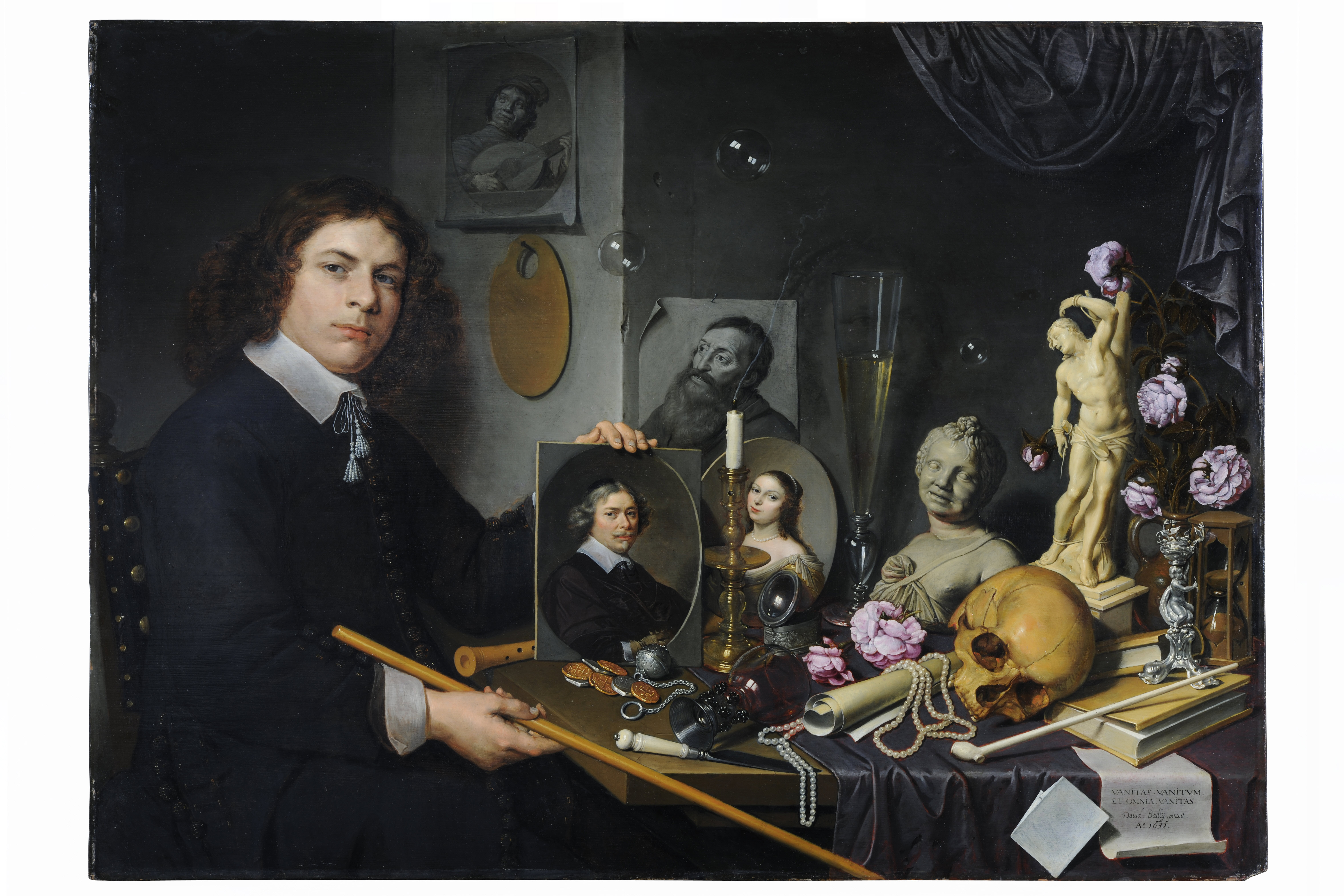 Vanitas still life with a self-portrait of the young painter