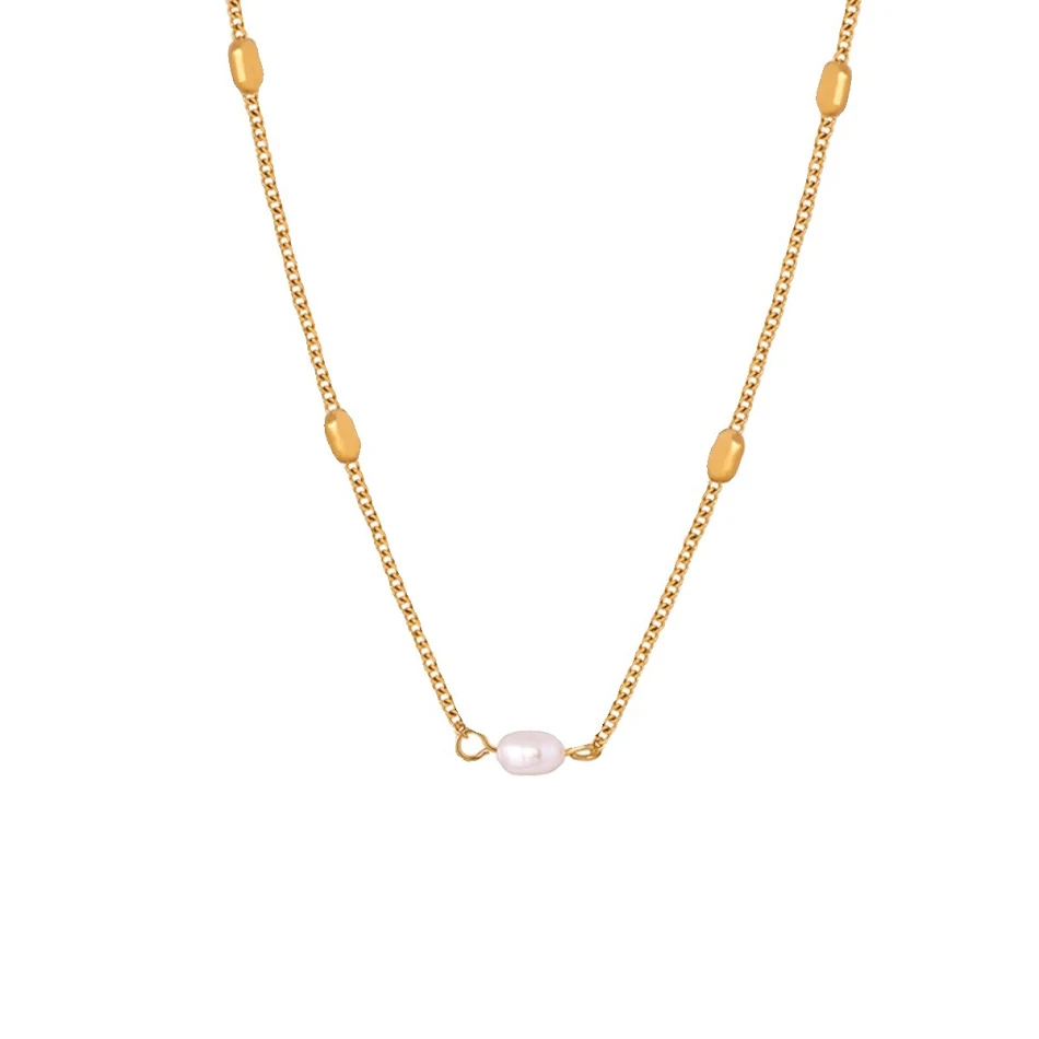 Collier Grain de Riz Petites Perles Acier Titane Ne Se Décolore Pas à l'Eau, Élégant et Durable.