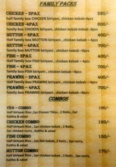 Biryani & Kebabs menu 