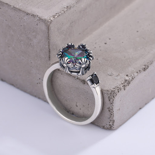 Title 4, 925 Silver Unique Vintage Crow Iris Cross Flowe...