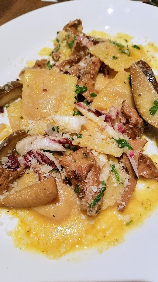 Tanner Creek Tavern Squash Tortelli with Roasted Seckel Pear, Chanterelles, Radicchio and Brown Butter