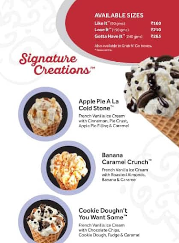 Cold Stone Creamery menu 