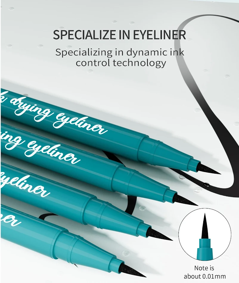 Waterdichte en Oliebestendige Vloeibare Eyeliner, Vlekbestendig. Creëer een perfecte en langdurige eyeliner zonder uit te lopen.